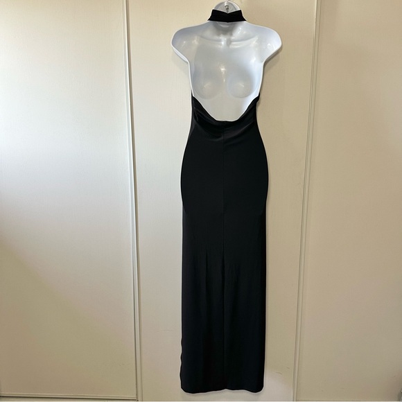 Norma Kamali Women’s Black High Neck Knit Halter Side Slit Maxi Dress- Medium - Picture 3 of 11